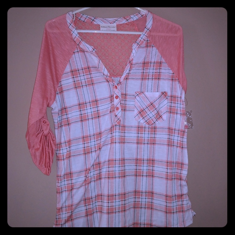 Coral plaid top